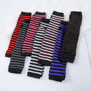 Striped knitted arm warmers with thumb holes in seven assorted colors for winter