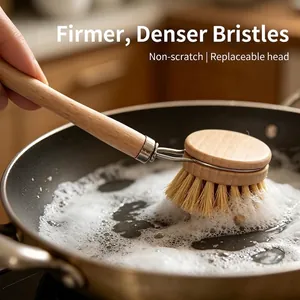 Buchenholz-Spülbürste mit Sisalborsten und austauschbarem Bürstenkopf für die Küche