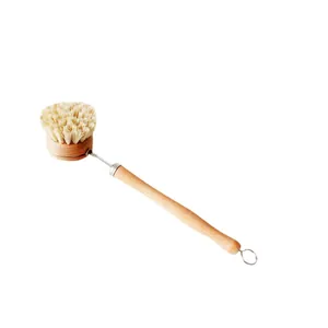Eco-friendly long handle beechwood kitchen brush with natural sisal bristles for dishes