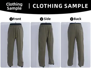 Front, side, and back views of olive green drawstring cotton linen straight casual pants