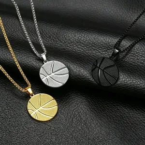 Hip Hop Sporty Basketball Pendant Necklace For Men Alloy Textured Round Ball Charm Box Chain Electroplated Jewelry Accessory
