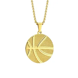 Golden basketball pendant necklace with textured surface for sports-themed men's fashion