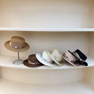 French retro flat top straw boater hats for women with floral ribbons and pearls
