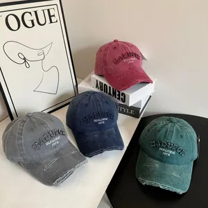 Vintage Distressed Washed Cotton Baseball Cap Embroidered Letter Retro Adjustable Streetwear Duck Tongue Hat Unisex
