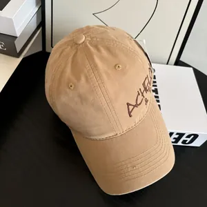 Retro khaki baseball cap with ACHELO embroidery on high-quality distressed cotton fabric
