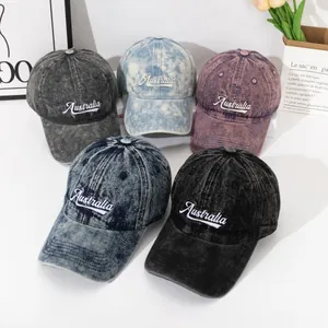 Casquette de Baseball en Acrylique Délavé Vintage Broderie Lettres Australia Protection Solaire Chapeau Snapback Décontracté pour Femmes Hommes