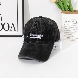 Casquette de baseball en jean noir délavé avec broderie Australia pour un look vintage
