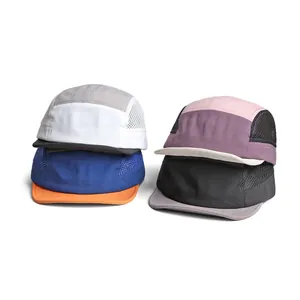 Quick-dry waterproof 5-panel camper hats with breathable mesh for outdoor activities