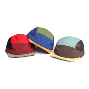 Quick-dry waterproof 5-panel outdoor caps with breathable mesh in multi-color combinations