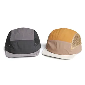 Quick-dry 5-panel hat with breathable mesh and color-blocking design for hiking