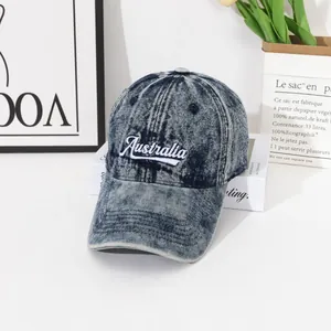 Casquette de baseball en denim délavé vintage avec broderie Australia