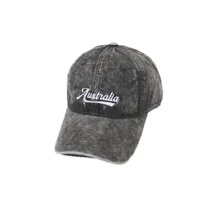 Casquette de baseball en denim noir délavé avec broderie Australia et visière courbée