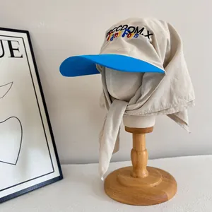 Streetwear style baseball cap with blue brim and sun protection neck flap embroidery