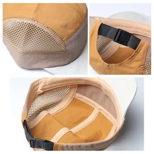 Detail of adjustable buckle and breathable mesh on multi-color quick-dry sports cap