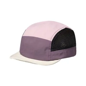 Quick-dry five-panel camper hat with color-blocking and breathable mesh panels