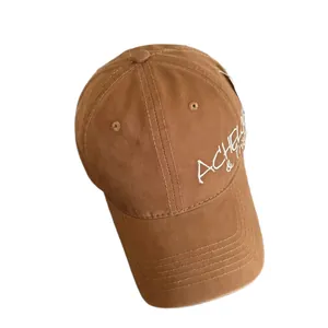 Brown vintage cotton baseball cap featuring side Achel embroidery and wide curved brim
