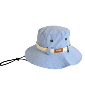 Light blue wide brim sun hat with waterproof fabric and adjustable windproof strap