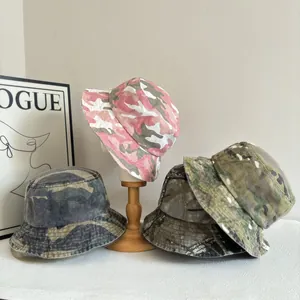 Vintage Washed Camouflage Bucket Hat Distressed Cotton Sun Protection Outdoor Hiking Fisherman Hat For Men Women