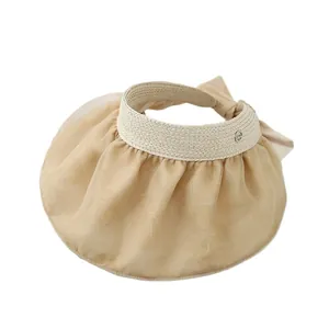 Beige sun visor hat with floral patterns and woven texture for elegant UV protection