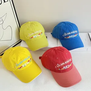 Chic Korean-style color-block baseball caps with mushroom embroidery in four vibrant colors