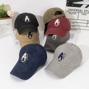 Vintage Washed Cotton Baseball Cap For Women Men Distressed Letter A Embroidery Adjustable Sun Hat Casual Snapback Cap