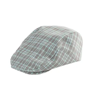 Japanische Retro-Schiebermütze mit Karomuster in Hellblau und Beige für Damen im Frühjahr
