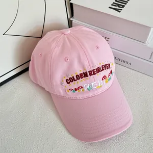 Cute pink mushroom baseball cap with color block design and embroidery for women