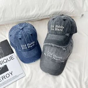 Gorras de béisbol de mezclilla vintage con bordado y diseño desgastado en tres colores
