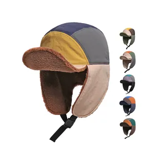 Colbacco Invernale Patchwork Antivento Nylon Fodera Finto Sherpa Paraorecchie Aviator Bomber Hat Per Uomo Donna Outdoor Sci