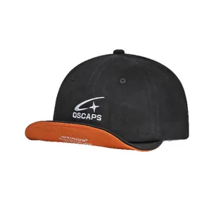 Cappellino da baseball retrò con visiera corta nero e arancione con ricamo di qualità