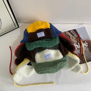 Gorro de aviador de vellón multicolor con orejeras y correas para el invierno