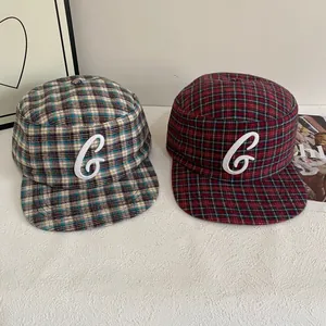 Retro Plaid Flat Top Cadet Cap For Men Women Autumn Winter Letter Embroidery Fashion Preppy Style Duck Tongue Hat