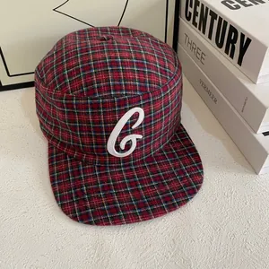 Retro plaid baseball cap with G letter embroidery and red-blue tartan fabric pattern