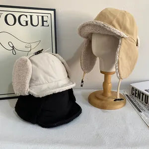 Vintage Trapper Hoed Voor Vrouwen Mannen Winter Warm Winddicht Pilot Hoed Met Faux Lamswol Voering Oorklappen Effen Kleur Buiten