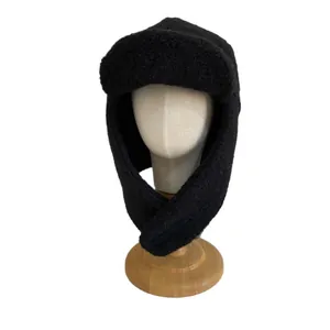 Cappello da aviatore nero in pile Sherpa con paraorecchie caldo per l'inverno e lo sci