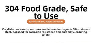 Macro detail of 304 stainless steel crab cracker and spoon with rust-resistant polish
