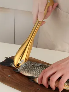 Manual stainless steel fish scaler tool with golden plating scraping fish scales