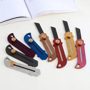Portable stainless steel utility knife set with colorful handles and black blades