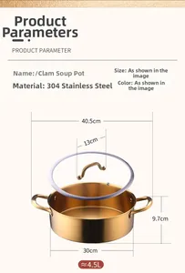 Detailed dimensions of a 30cm 304 stainless steel hot pot with lid and 4.5L capacity