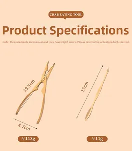Detailed dimensions of golden 304 stainless steel crab cracker and fork tool set
