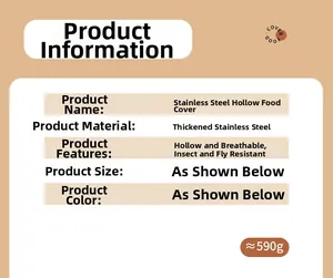 Specifications for thick stainless steel food cover, breathable mesh, weighing approx 590g