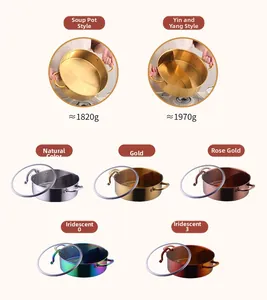 Multi-color 304 stainless steel hot pot variety with tempered glass lids and dual-grid design