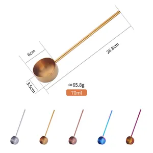 Cucharón de acero inoxidable 304 con mango largo disponible en varios colores metálicos