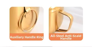 Detail of golden stainless steel lunch box with auxiliary ring and anti-scald handle