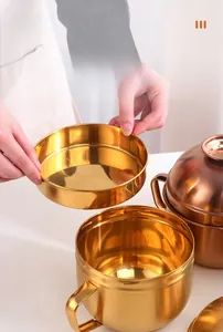 Detail showing two-tier 304 stainless steel lunch box with interior tray and handle