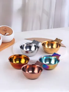 Detailed view of bear-shaped 304 stainless steel sauce dishes in various metallic finishes