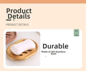 Detail of golden 304 stainless steel soap dish with long drainage holes for bathroom
