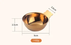 Detailed view of golden bear-shaped 304 stainless steel sauce dish with size measurements