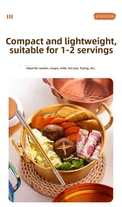 Close-up of SUS 304 stainless steel gold ramen pot with side handles for 1-2 persons