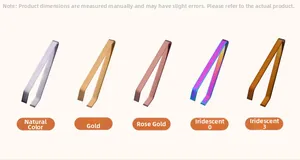 Set of five colorful 304 stainless steel food tongs for ice and sugar cubes in a macro view